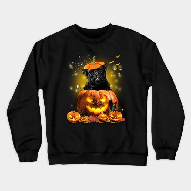 Black Pug Spooky Halloween Pumpkin Dog Head Crewneck Sweatshirt by Centorinoruben.Butterfly